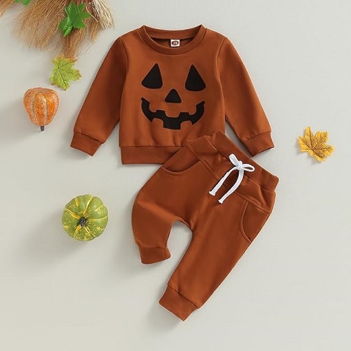 Baby boy Halloween pants outfits with long shirts, pumpkin sweatshirts, and pants. Infant boy fall Halloween clothes