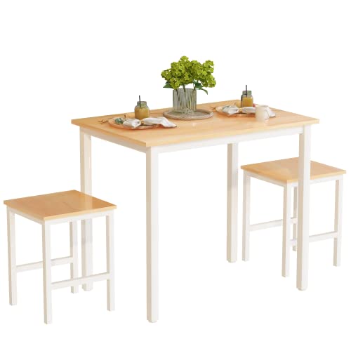 Recaceik 3 Piece Dining Table Set, Modern Bar Table Set w/ 2 Stools Kitchen Table Set for 2 Compact Design Kitchen Bar Table and Chairs for Dining Room, Living Room, Apartment, Small Space (Beige)