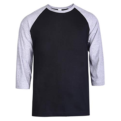 TOP PRO Men's 3/4 Sleeve Casual Raglan Jersey Baseball Tee Shirt (S, Heather Gray/Black)