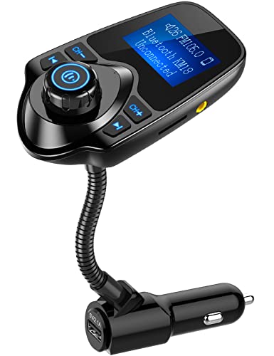 Nulaxy 2024 Bluetooth FM Transmitter, 1.44 inch display, flexible gooseneck