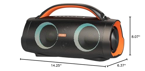 DOSS Extreme Boom Pro Bluetooth Speaker with 100W Stereo Sound, Rich Bass, IPX6 Waterproof, 20H Playtime, Power Bank, Mixed Color Light, Portable for Outdoor, Camping, Beach - Orange