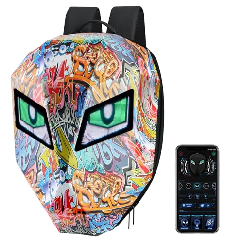 DABASHAN Motorcycle Backpacks for Men, LED Motorcycle Backpack With Full Color Screen, Large Capacity Laptop Backpack, Hard Shell Waterproof Helmet Bag (Graffiti)