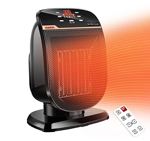 Space Heater Digital Electric Heater with Thermostat Small Portable Oscillating Ceramic Heater with Remote Control Temperature Timer Set Heater for Indoor Use Office Home, 900W/1500W