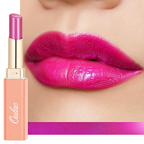 Oulac Moisture Pink Purple Lipstick - 2 in 1 lipstick & lip Balm, Juicy & Glossy Finish, Long Lasting Hydrating, Smooth for Dry, Cracked and Chapped Lips, Vegan 2.2g/0.07oz (S02)