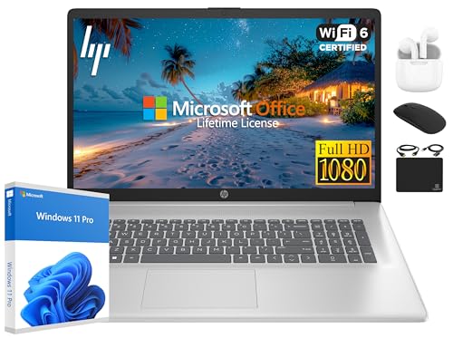 HP 2025 Pavilion Laptop, 17.3" FHD IPS Computer, 6-Core AMD Ryzen 5, 16GB RAM, 1TB Storage (500GB SSD + 500GB Ext), Wi-Fi 6, Webcam, Long Battery, HubxcelAccessory, Lifetime Office 2024 Windows 11 Pro