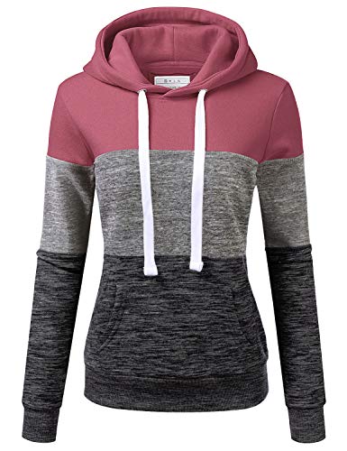 DOUBLJU Women's Basic Simple Lightweight Pullover Long Sleeve Hoodie BEGONIAPINK XL