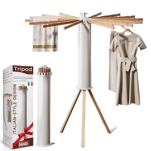 Collapsible Tripod Drying Rack – Foldable Laundry Stand, Indoor & Outdoor Holder for Clothing - Space Saving Hanger with 16 Poles and 315 inches Capacity, Octopus Style Clothes Garment Rack