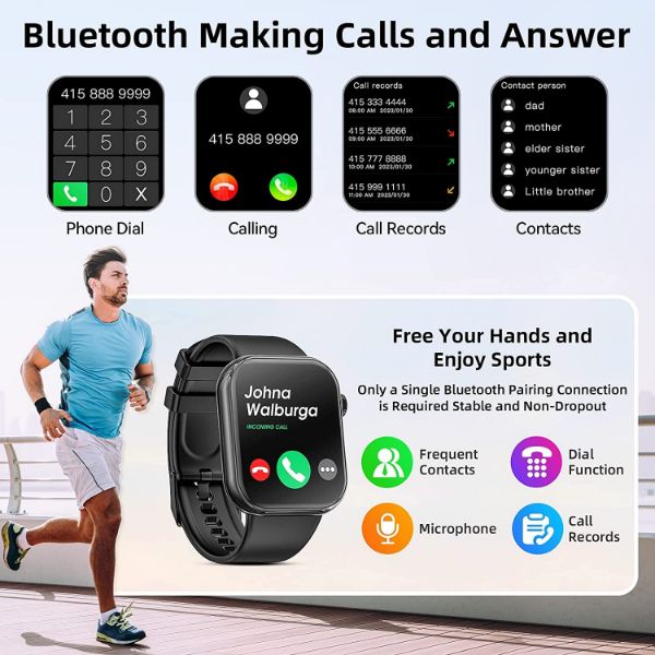 Smartwatch (Answer/Make Calls), 2023 Newest 1.85 Inch Fitness Tracker, Heart Rate/Sleep Monitor/Pedometer/Calories, Multiple Sports Modes, Waterproof Women's Men's Fitness Watch for Android iPhone