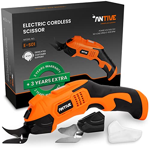 Antive Electric Scissors for Cutting Fabric, Cardboard & Plastic – Rechargeable Cordless Electric Scissors with 2 Blades Included – Electric Fabric Scissors ideal for Crafting (Orange)