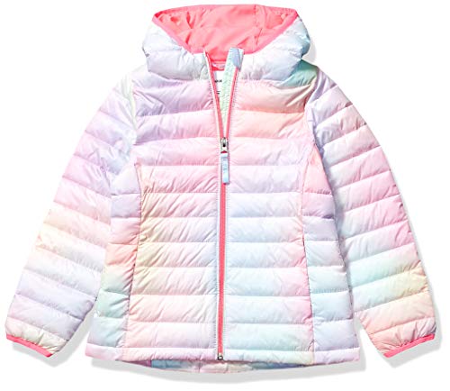 Amazon Essentials Girls' Lightweight Water-Resistant Packable Hooded Puffer Jacket, Pink, Ombre, Medium