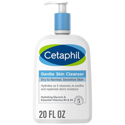 A bottle of Cetaphil Gentle Skin Cleanser with a rating of 5 stars.