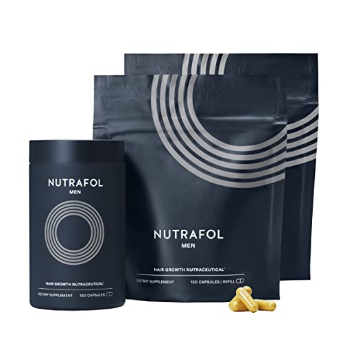 Nutrafol Men's Hair Growth Supplement | Clinically Effective for Visibly Thicker & Hair with More Scalp Coverage | Dermatologist Recommended | Bottle + Refill Pouches | 3 Month Supply