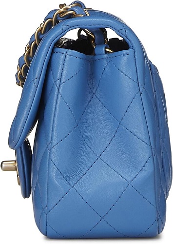 Pre-Loved Blue Quilted Lambskin Rectangular Flap Small, Blue