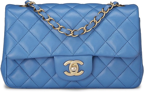 Pre-Loved Blue Quilted Lambskin Rectangular Flap Small, Blue