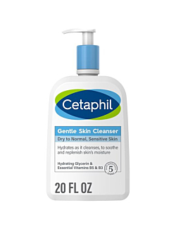A bottle of Cetaphil Gentle Skin Cleanser with a rating of 5 stars.