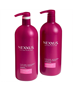Nexxus Color Assure Shampoo and Conditioner for color-treated hair, enhances color vibrancy for up to 40 washes