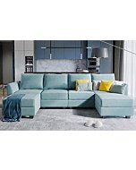 HONBAY Convertible Sectional Sofa U Shaped Couch with Reversible Chaise Modular Oversized Couch Sectional Sofa with Ottomans, Aqua Blue