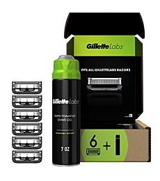 GilletteLabs with Exfoliating Bar Razor Refills for Men - 6 Razor Blade Refills and 7oz Rapid Foaming Shave Gel