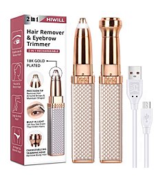Eyebrow Trimmer & Facial Hair Removal for Women, 2 in 1 Eyebrow Razor and Painless Hair Shaver Rechargeable for Face Peach Fuzz, Eyebrow, Lips, Body, Chin, Arms with Built-in LED Light (Rose Gold)