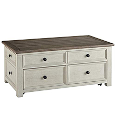 Signature Design by Ashley Bolanburg Farmhouse Lift Top Coffee Table with Drawers, Antique Cream & Brown