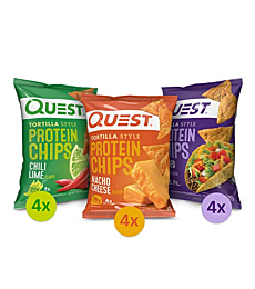 Quest Tortilla Style Protein Chips Variety Pack, Chili Lime, Nacho Cheese, Loaded Taco, 12 Count