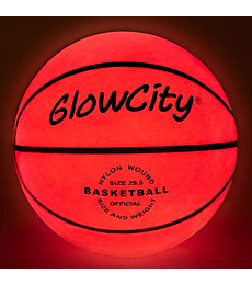 GlowCity Glow in The Dark Size 7 Basketball for Teen Boy - Glowing Red Basket Ball, Light Up LED Toy for Night Ball Games - Sports Stuff & Gadgets for Kids Age 8 Years Old and Up