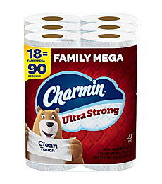 Charmin Ultra Strong Clean Touch Toilet Paper, 18 Family Mega Rolls = 90 Regular Rolls