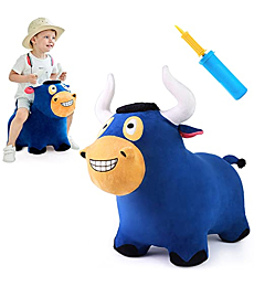 iPlay, iLearn Bouncy Pals Bull Hopper Toy, Toddler Plush Bouncing Horse, Kids Inflatable Ride Farm Animal Bouncer W/ Pump, Indoor Outdoor Hopping, Birthday Gift for 18 24 Month 2 3 4 Year Old Boy Girl