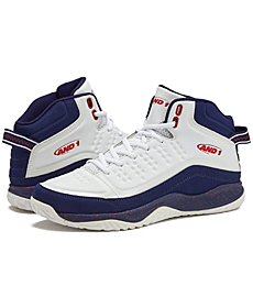 AND1 Pulse 2.0 Men’s Basketball Shoes, Indoor or Outdoor, Street or Court - White/Navy Blue/Red, 7 Medium