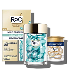 RoC Multi Correxion Hyaluronic Acid Night Serum Capsules (30 CT) for intesnt hydration + RoC Retinol Capsules (7 CT), Anti-Aging Skin Care, Wrinkle Treatment for Women & Men
