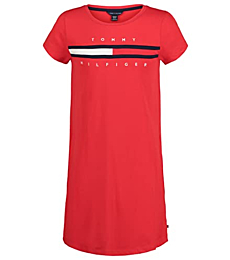Tommy Hilfiger Girls' Short Sleeve Pieced Flag T-Shirt Dress, Chinese Red, 7