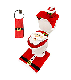 JOYIN 5 Pieces Christmas Theme Bathroom Decoration Set w/ Toilet Seat Cover, Rugs, Tank Cover, Toilet Paper Box Cover and Santa Towel for Xmas Indoor Décor, Party Favors (Santa)
