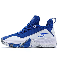 ASHION Boys Basketball Shoes Kids Non-Slip Sneakers Girls Outdoor Trainers (Little Kid/Big Kid), Blue White 3.5 Little Kid