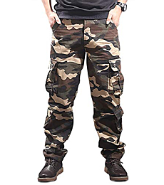 zeetoo Mens Relaxed-Fit Cargo Pants Multi Pocket Military Camo Combat Work Pants GZ03 Khaki Camo