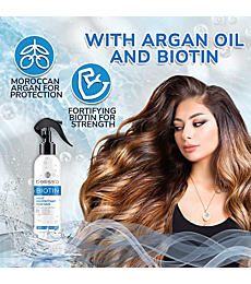 BELLISSO Biotin Heat Protectant Spray for Hair with Moroccan Argan Oil - Leave in Deep Conditioner for Dry Damaged Hair - Protection Styling and Treatment Products for Women