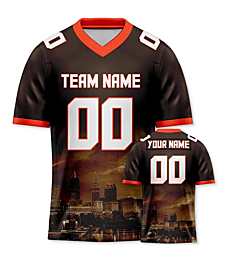 Custom Football City Night Skyline Jersey Shirt for Men Youth Women Fans Gifts Personalize Your Name Number S-5XL Brown-Orange
