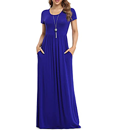 VIISHOW Women's Short Sleeve Loose Plain Maxi Dresses Casual Long Dresses with Pockets (Royal Blue, X-Large)