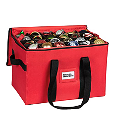 Christmas Ornament Storage Container - Box Stores Up to 96 - 3" Ornaments – With 4 Individual Trays -Heavy Duty 600D Tear Resistant Material, Zippered, Adjustable Dividers, Large Organizer Bin to Protect and Store Holiday Décor