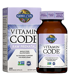 Garden of Life Prenatal Multivitamin for Women with Iron, Folate & Vitamin C and D3 for Neural Development & Probiotics for Immune Support – Vitamin Code – Non-GMO, Gluten-Free, Kosher, 60 Day Supply