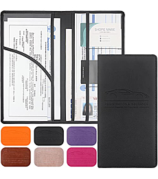 Car Registration and Insurance Holder, Premium Leather Registration and Insurance Card Holder,vehicle Glove Box Car Organizer,wallet Accessories Case with Magnetic Shut for Cards, Essential Document, Driver License (Black)