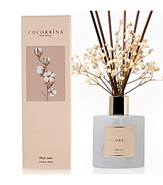 Cocorrína Reed Diffuser Set, 6.7 oz Clean Linen Scented Diffuser with Sticks Home Fragrance Essential Oil Reed Diffuser for Bathroom Shelf Decor