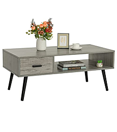 Iwell Coffee Table with Drawer and Storage Shelf for Living Room, Cocktail Table, Accent TV Table for Reception Room/Office, Easy to Assemble, Gray