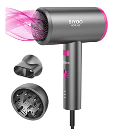 SIYOO Hair Dryer with Diffuser, 1600W Ionic Blow Dryer, Constant Temperature Hair Care Without Hair Damage, Lightweight Portable Travel Hairdryer for Christmas Gifts