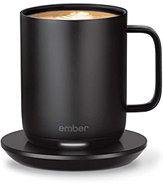 Amazon Renewed Ember Temperature Control Smart Mug 2, 10 oz, 1.5-hr Battery Life - App Controlled Heated Coffee Mug - Improved Design (Renewed) (10oz Black)