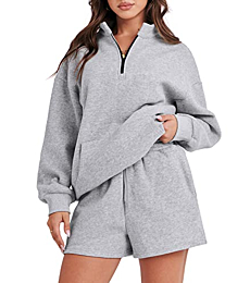 ANRABESS Women 2 Piece Sweat Short Sets 2024 Spring Fashion Clothes Sets Airport Travel Outfits Sweatsuit Fleece Cute Oversized Sweatshirt Lounge Matching Tracksuit Sets 1030qianhuahui-L
