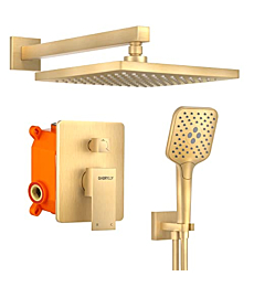 Gabrylly Shower System, Wall Mounted Shower Faucet Set for Bathroom with High Pressure 10" Rain Shower head and 3-Setting Handheld Shower Head Set, 2 Way Shower Valve Kit, Brushed Gold