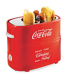 Nostalgia Coca-Cola 2 Slot Bun Mini Tongs, Hot Dog Toaster Works with Chicken, Turkey, Veggie Links, Sausages and Brats, Retro Red