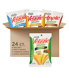 Sensible Portions Veggie Straws, Snack Size Variety Pack, Sea Salt, Ranch, Cheddar, Apple Cinnamon, 1 Oz, Pack of 24