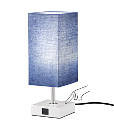 Touch Besides Blue Table Lamp with USB A+C Charging Ports - 3 Way Touch Lamps Beside Desk, Nightstand Lamp for Bedrooms Living Room, LED Bulb Included(Blue Lampshade)