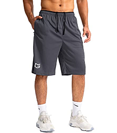 Men's Basketball Shorts with Zipper Pockets Lightweight Quick Dry 11" Long Shorts for Men Athletic Gym(Dark Gray,M)